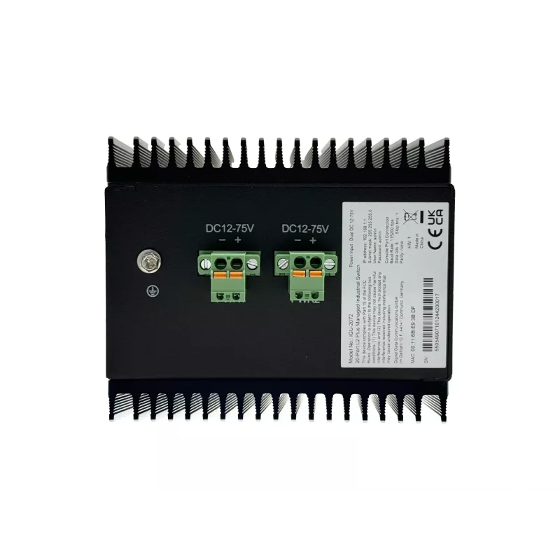 LevelOne 20-Portowy zarządzany przełącznik przemysłowy L2+, 8 x 1GbE RJ45, 8 x 1GbE SFP, 4 x 1/2.5GbE SFP, DIN-Rail, -40°C do 80°C