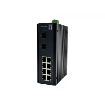 LevelOne 10-portowy zarządzalny przełącznik przemysłowy Gigabit L2+, 8x 1GbE RJ45, 2x 1/2.5GbE SFP, szyna DIN, -40°C do 75°C