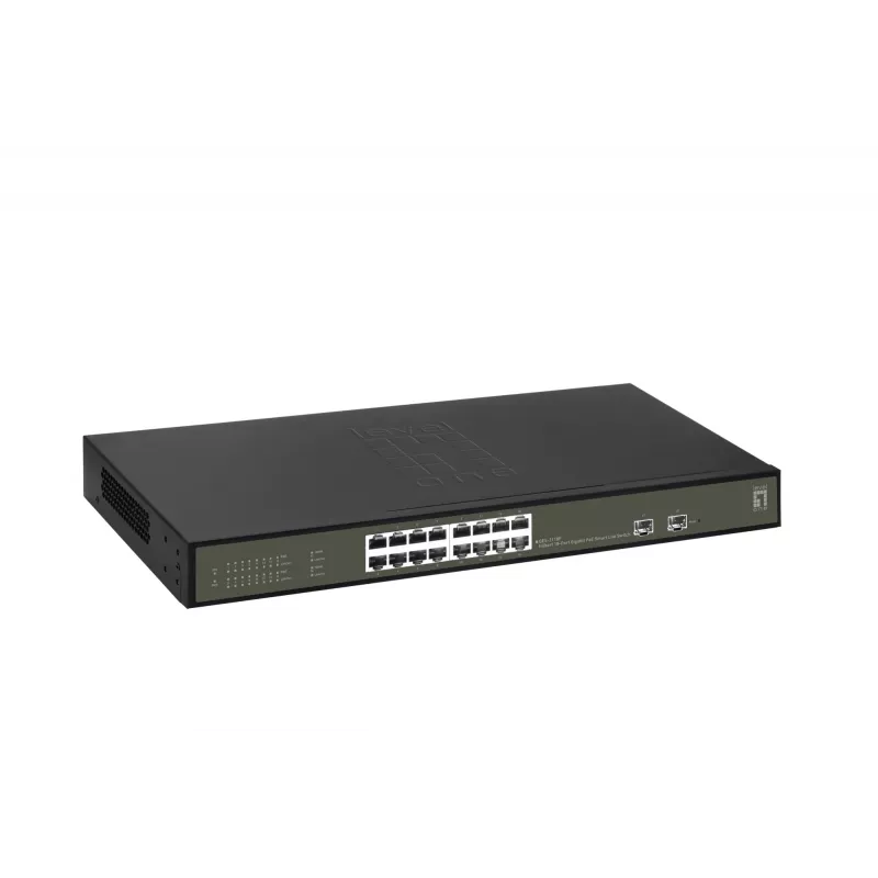 LevelOne Hilbert 18-portowy gigabitowy przełącznik PoE Smart Lite, 16 wyjść PoE, 2 x Gigabit SFP, 802.3at/af PoE, budżet mocy PoE 230 W