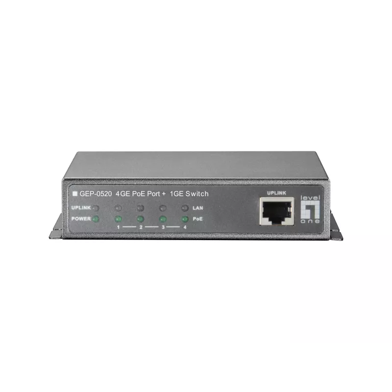 LevelOne 5-portowy przełącznik Gigabit PoE, 61,6 W, PoE 802.3af, 4 wyjścia PoE, zasilacz w zestawie