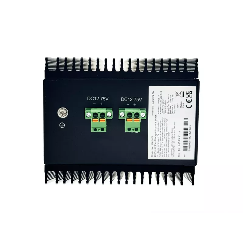 LevelOne 20-portowy zarządzany przełącznik przemysłowy L2 Plus, 8 x 1GbE RJ45, 8 x 1GbE SFP, 4 x 1/2,5/10GbE SFP+, montaż na szynie DIN, -40°C do 80°C