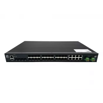 LevelOne 28-Portowy Zarządzalny Przełącznik Gigabit Fiber L2 Plus, 4x 1,25/2,5GbE SFP, 16x 1,25GbE SFP, 8x Gigabit SFP/RJ45 Combo, Redundantne Zasilanie, -40°C do 80°C