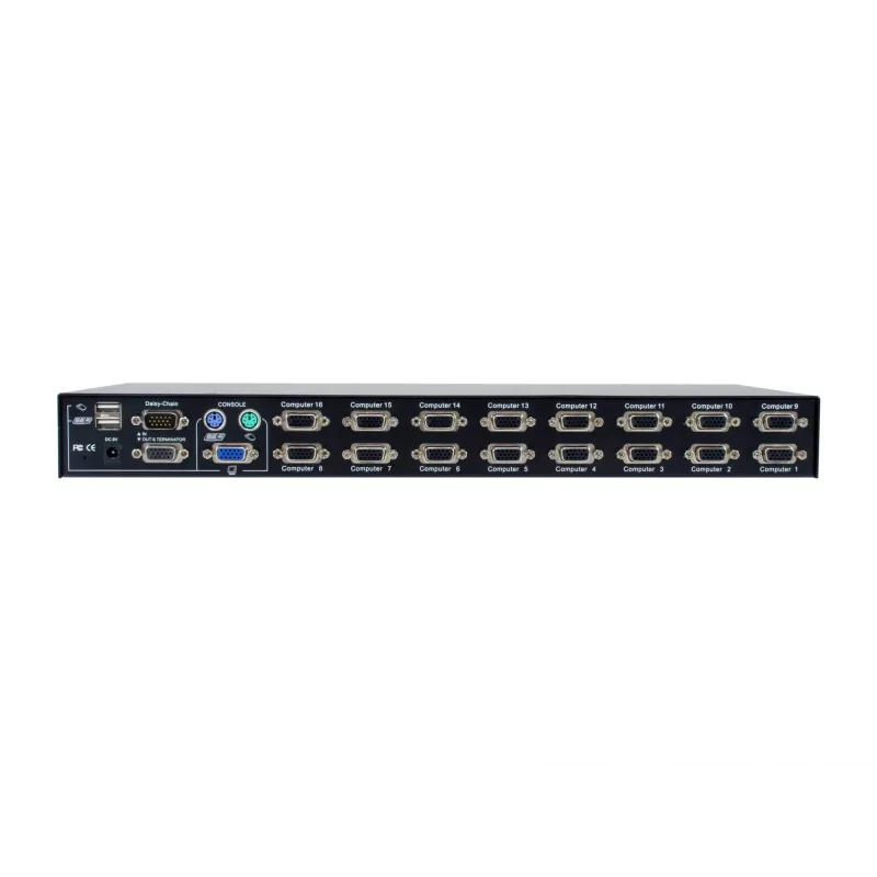 LevelOne 16-Port PS/2-USB VGA KVM Switch, 2048 x 1536 pikseli, montaż w szafie rack, 1U, czarny