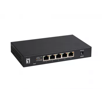 5-portowy niezarządzalny przełącznik Ethernet 2.5G LEVELONE GEU-0525 — 5× 2.5G RJ-45, niezarządzalny, przepustowość 25 Gbit/s, możliwość montażu na ścianie
