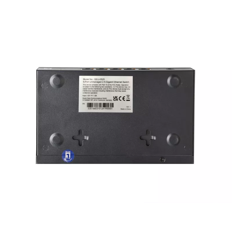 5-portowy niezarządzalny przełącznik Ethernet 2.5G LEVELONE GEU-0525 — 5× 2.5G RJ-45, niezarządzalny, przepustowość 25 Gbit/s, możliwość montażu na ścianie