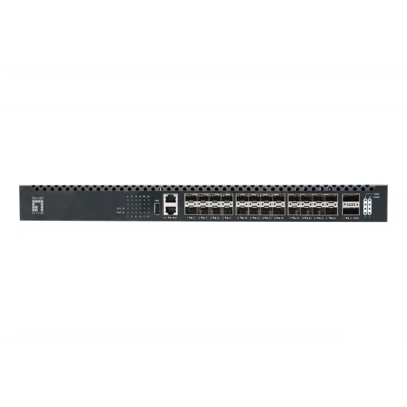 LevelOne XQS-3126 – 26-portowy przełącznik światłowodowy TOR L3 zarządzalny, 24x 1/10GbE SFP+, 2x 40/100GbE QSFP28, redundantny zasilacz hot-swap
