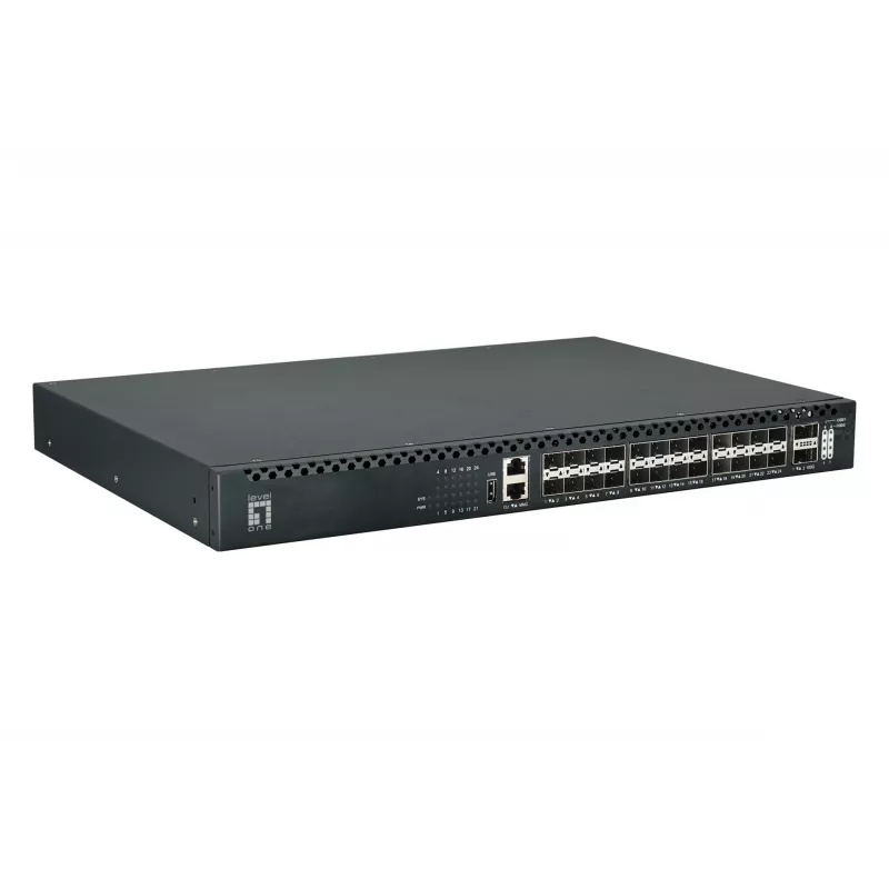 LevelOne XQS-3126 – 26-portowy przełącznik światłowodowy TOR L3 zarządzalny, 24x 1/10GbE SFP+, 2x 40/100GbE QSFP28, redundantny zasilacz hot-swap