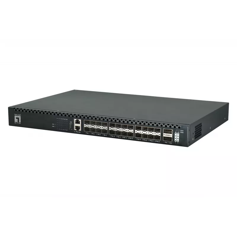 LevelOne XQS-3126 – 26-portowy przełącznik światłowodowy TOR L3 zarządzalny, 24x 1/10GbE SFP+, 2x 40/100GbE QSFP28, redundantny zasilacz hot-swap