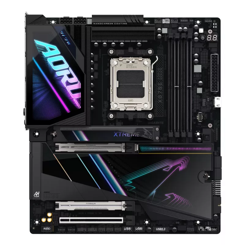 Płyta główna GIGABYTE X870E AORUS XTREME AI TOP - obsługuje procesory AMD Ryzen 9000 Series, 18+2+2 fazy VRM, do 8800MHz DDR5 (OC), 1xPCIe 5.0 M.2 + 3xPCIe 4.0 M.2, WI-FI 7, 10GbE LAN, USB 4