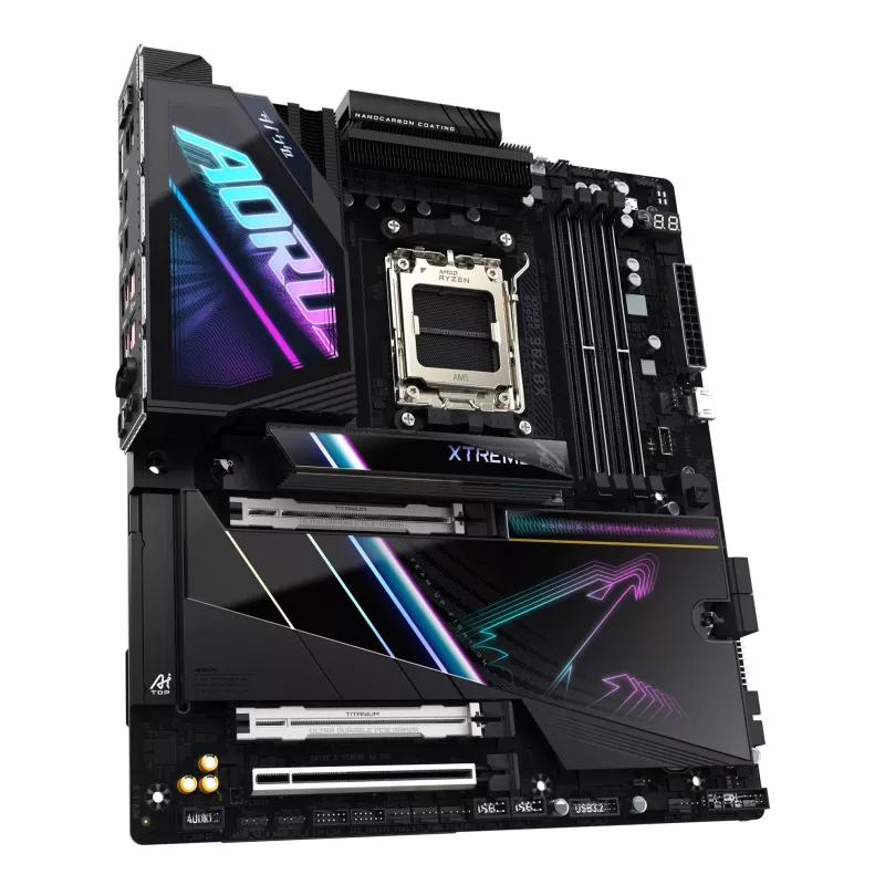 Płyta główna GIGABYTE X870E AORUS XTREME AI TOP - obsługuje procesory AMD Ryzen 9000 Series, 18+2+2 fazy VRM, do 8800MHz DDR5 (OC), 1xPCIe 5.0 M.2 + 3xPCIe 4.0 M.2, WI-FI 7, 10GbE LAN, USB 4