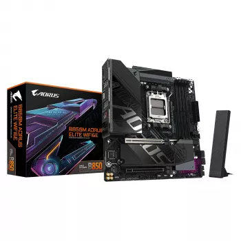 GIGABYTE B850M AORUS ELITE WIFI6E Płyta główna - procesory AMD Ryzen 9000 Series, 12+2+2 fazy cyfrowego VRM, do 8200MHz DDR5 (OC), 1xPCIe 5.0 + 1xPCIe 4.0 M.2, WIFI 6E, 2.5GbE LAN, USB 3.2 Gen 2