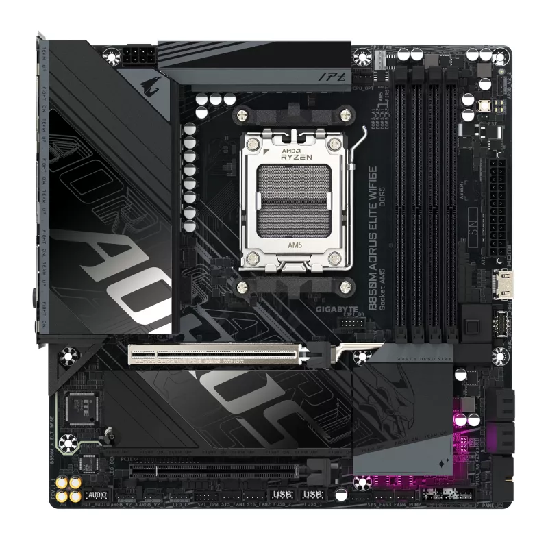 GIGABYTE B850M AORUS ELITE WIFI6E Płyta główna - procesory AMD Ryzen 9000 Series, 12+2+2 fazy cyfrowego VRM, do 8200MHz DDR5 (OC), 1xPCIe 5.0 + 1xPCIe 4.0 M.2, WIFI 6E, 2.5GbE LAN, USB 3.2 Gen 2
