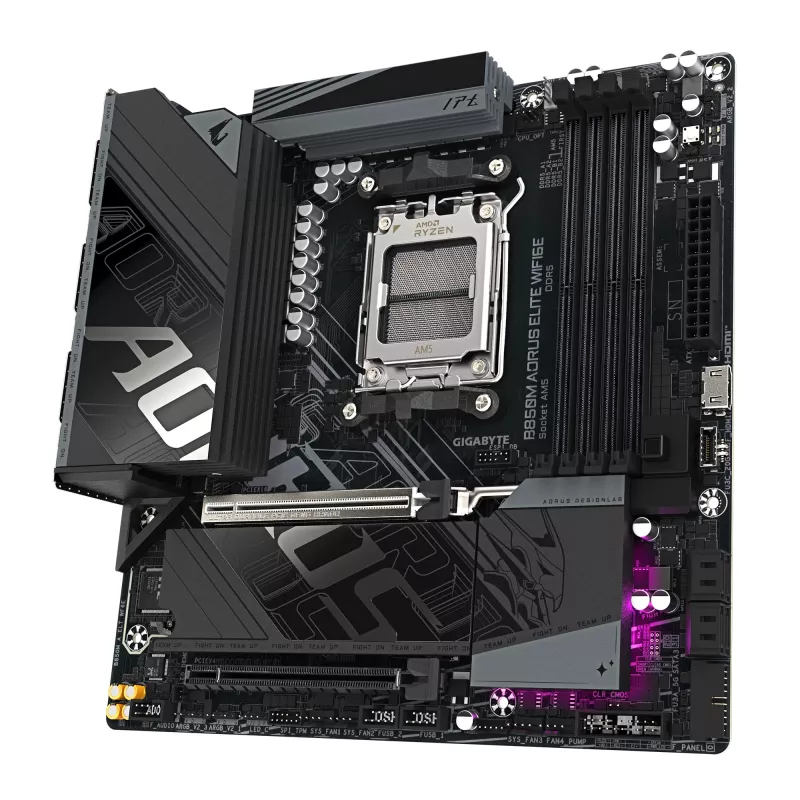 GIGABYTE B850M AORUS ELITE WIFI6E Płyta główna - procesory AMD Ryzen 9000 Series, 12+2+2 fazy cyfrowego VRM, do 8200MHz DDR5 (OC), 1xPCIe 5.0 + 1xPCIe 4.0 M.2, WIFI 6E, 2.5GbE LAN, USB 3.2 Gen 2