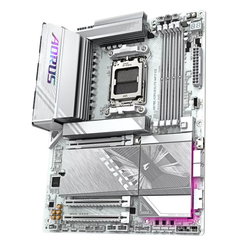 GIGABYTE X870E AORUS ELITE WIFI7 ICE Płyta Główna - Obsługuje procesory AMD Ryzen 9000, 16+2+2 fazy cyfrowego VRM, do 8200Hz DDR5 (OC), 3xPCIe 5.0 + 1xPCIe 4.0, Wi-Fi 7, 2.5GbE LAN, USB 4