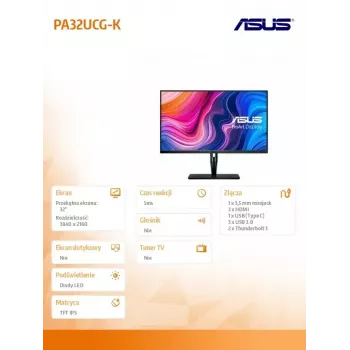 Monitor komputerowy ASUS ProArt PA32UCG-K 81,3 cm (32 cale) 3840 x 2160 pikseli 4K Ultra HD LED Czarny
