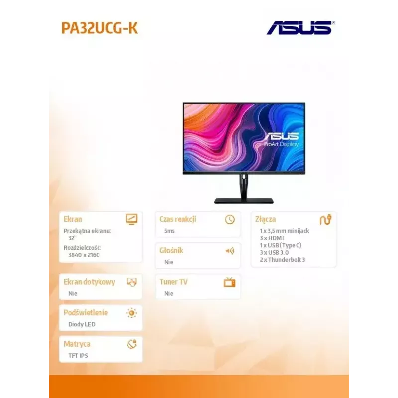 Monitor komputerowy ASUS ProArt PA32UCG-K 81,3 cm (32 cale) 3840 x 2160 pikseli 4K Ultra HD LED Czarny