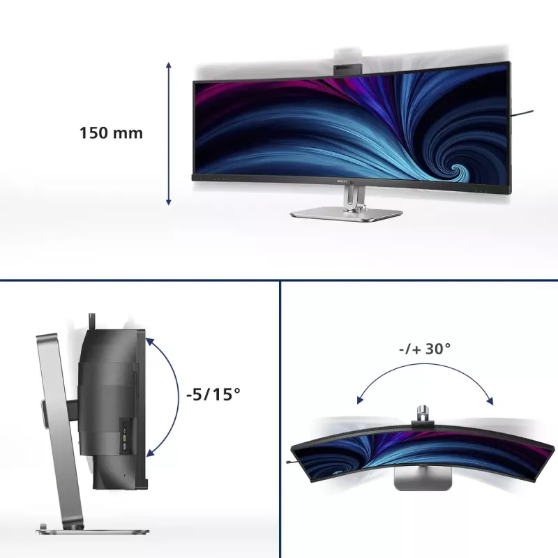 Philips 49B2U6903CH/00 monitor komputerowy 124,5 cm (49 cali) 5120 x 1440 pikseli Dual QHD LCD Szary