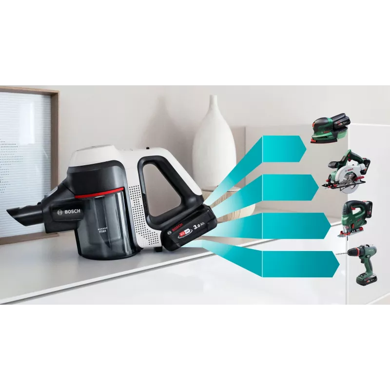 Bosch BSS711W odkurzacz pionowy/szczotka elektryczna, bateryjny, do czyszczenia na sucho, bezworkowy, 0,3 l, czarny, srebrny, biały
