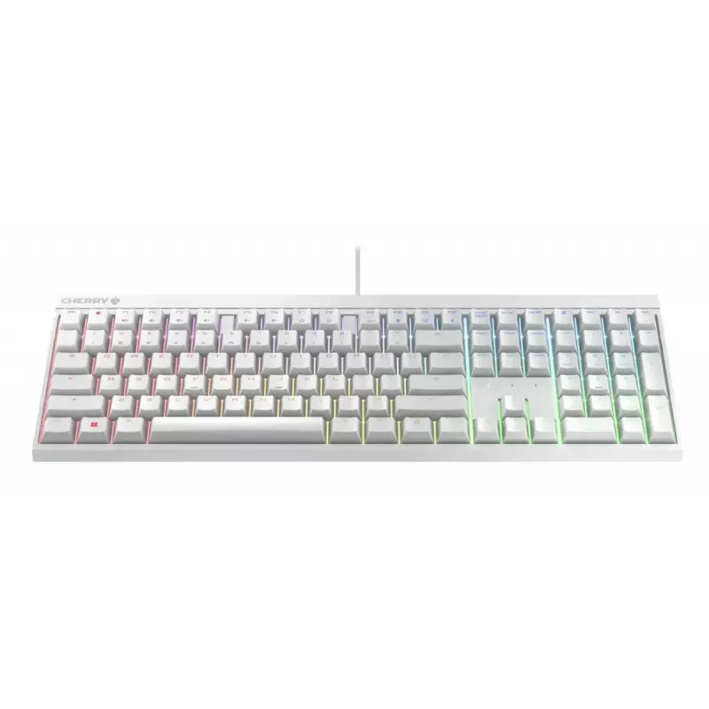 Przewodowa klawiatura mechaniczna dla graczy Cherry MX 2.0S — pełnowymiarowa (100%), układ QWERTZ niemiecki, podświetlenie RGB, USB, biała