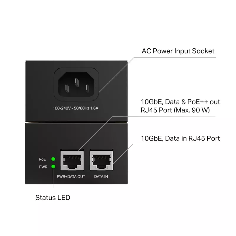 PoE Injector TP-Link Omada POE380S 10 Gigabit Ethernet 100-240V Czarny