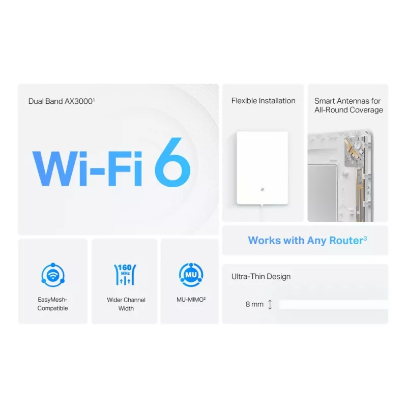 TP-Link Archer AX3000 Dwuzakresowy Wzmacniacz Sygnału Wi-Fi 6 Air, Repeater sieciowy, 2976 Mbit/s, Biały, Ścienny, FCC, RoHS, 12 V