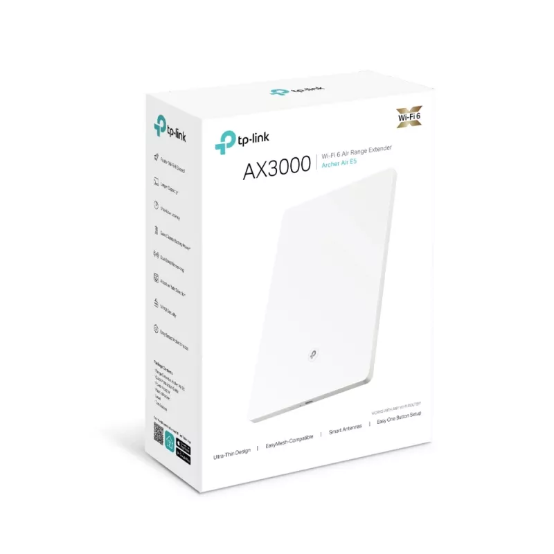 TP-Link Archer AX3000 Dwuzakresowy Wzmacniacz Sygnału Wi-Fi 6 Air, Repeater sieciowy, 2976 Mbit/s, Biały, Ścienny, FCC, RoHS, 12 V