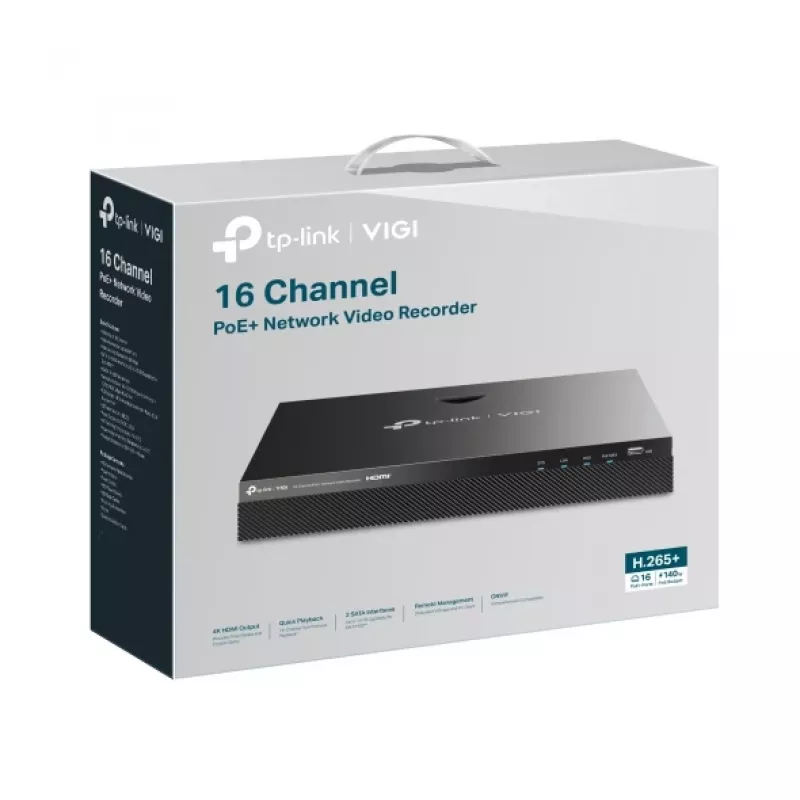 Sieciowy rejestrator wideo TP-Link VIGI 16-kanałowy PoE+ NVR, 4 TB HDD, 16× wejście 3840×2160, 30W PoE na port