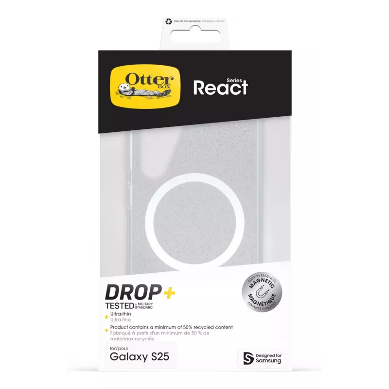 Etui Samsung Otterbox React z magnesami do Galaxy S25, Pokrowiec, Samsung, Galaxy S25, 15,8 cm (6,2 cala), Czarny, Przezroczysty