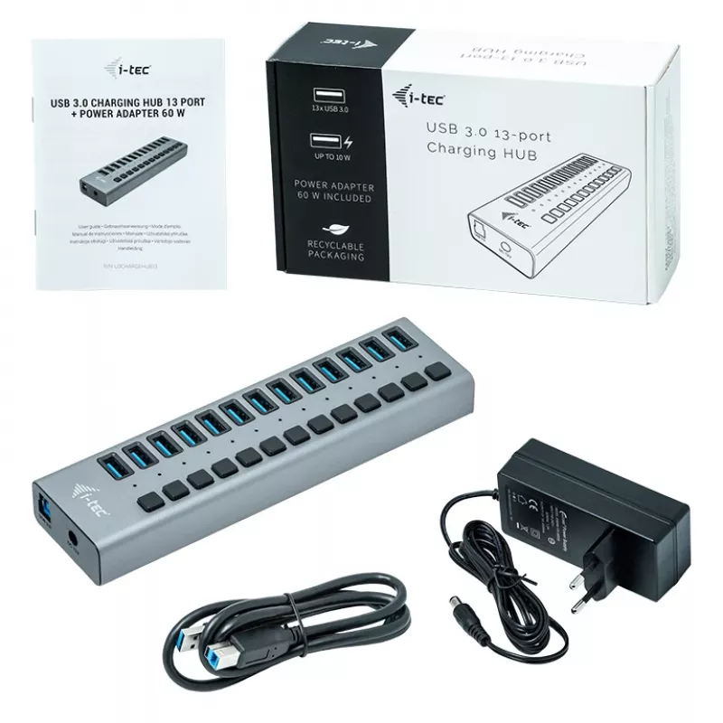 i-tec USB 3.0 Charging HUB 13port + zasilacz 60 W