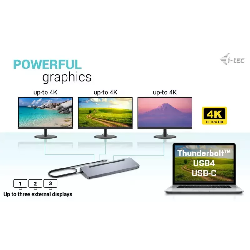 i-tec USB-C Metal Ergonomic 3x 4K Display Docking Station + Power Delivery 100 W