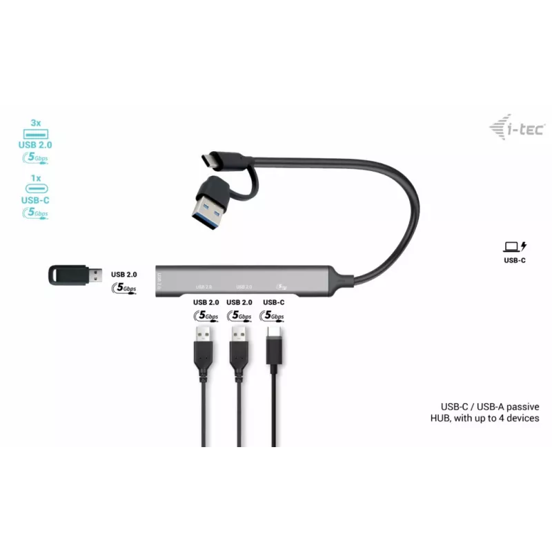 i-tec USB-C/USB-A metalowy HUB 1x USB 3.0 + 3x USB 2.0