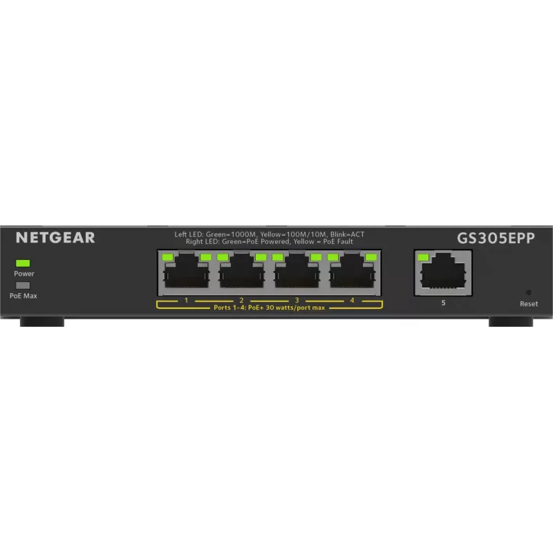 NETGEAR 5-portowy przełącznik zarządzalny Gigabit Ethernet (GS305EPP)
