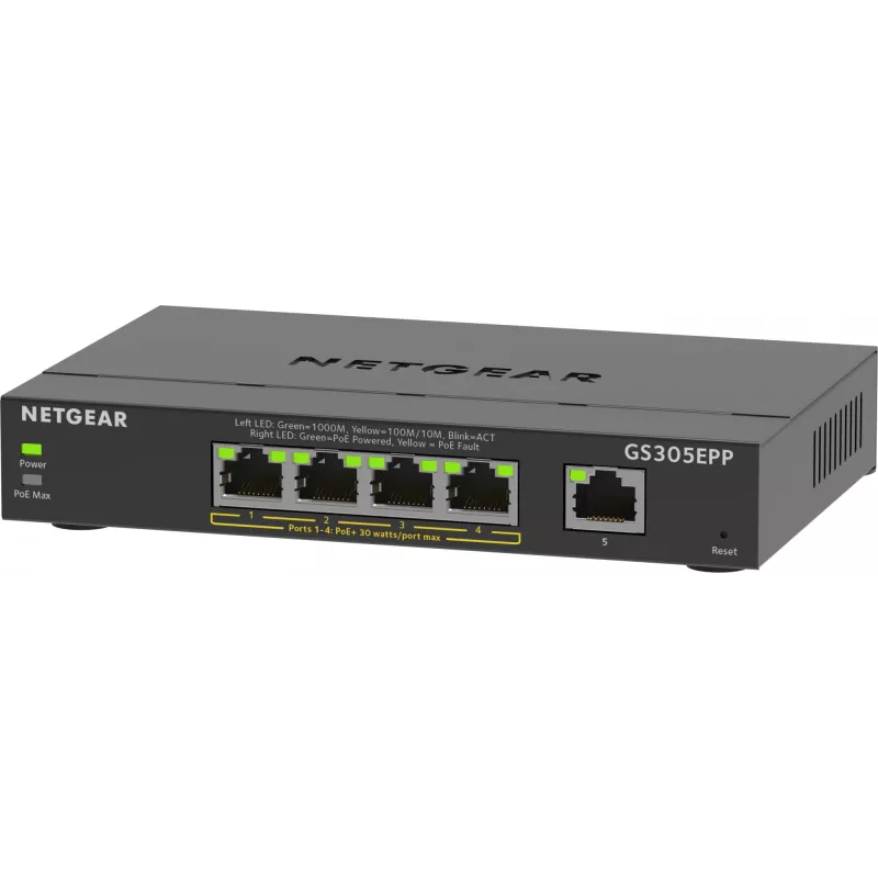 NETGEAR 5-portowy przełącznik zarządzalny Gigabit Ethernet (GS305EPP)