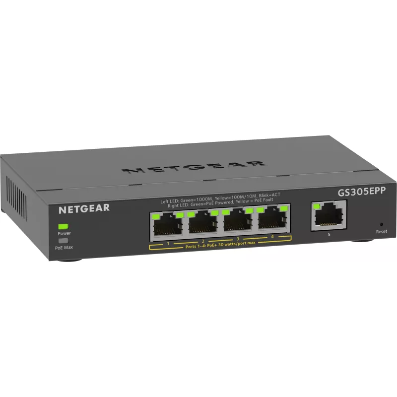 NETGEAR 5-portowy przełącznik zarządzalny Gigabit Ethernet (GS305EPP)