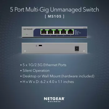 NETGEAR MS105-100EUS przełącznik sieciowy Niezarządzalny 2.5G Ethernet (100/1000/2500) Power over Ethernet (PoE) 1U