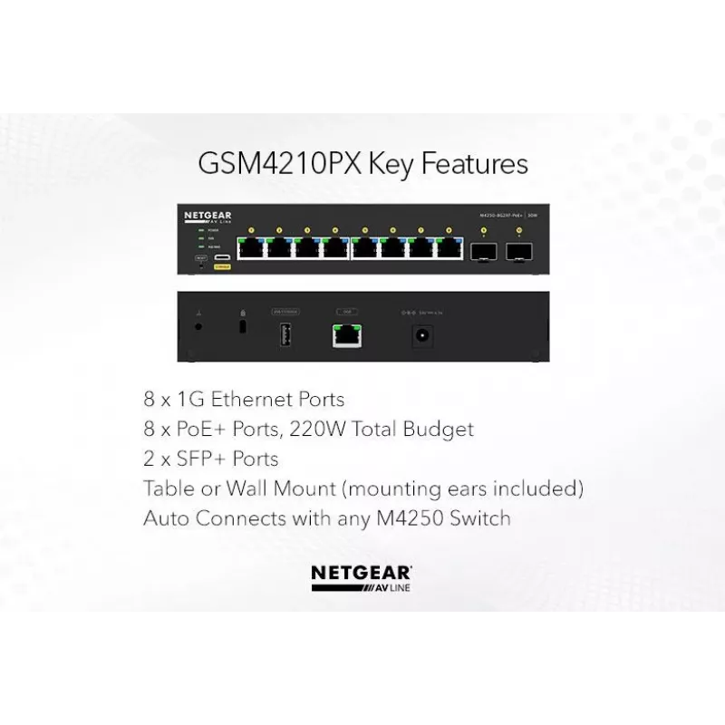 Przełącznik zarządzalny NETGEAR GSM4210PX 8x1G PoE+ 220W 2xSFP+