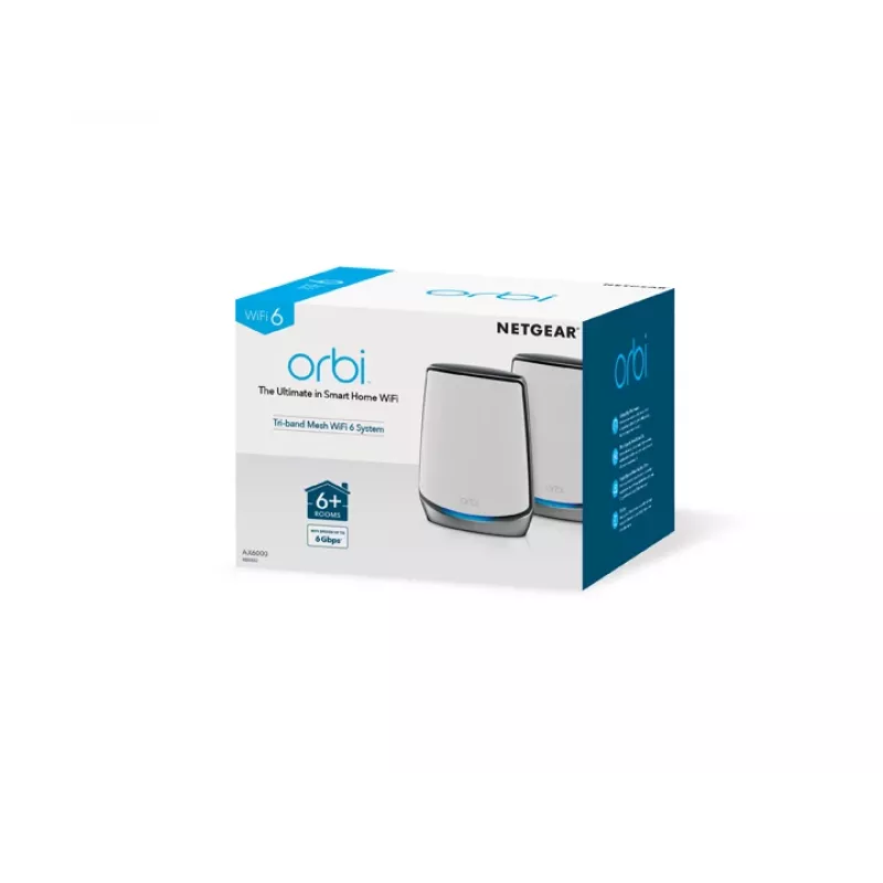 NETGEAR Orbi RBK852 AX6000 WiFi 6 Mesh System Trójzakresowy (2.4 GHz / 5 GHz / 5 GHz) Wi-Fi 6 (802.11ax) Szary, Biały 8 wewnętrznych