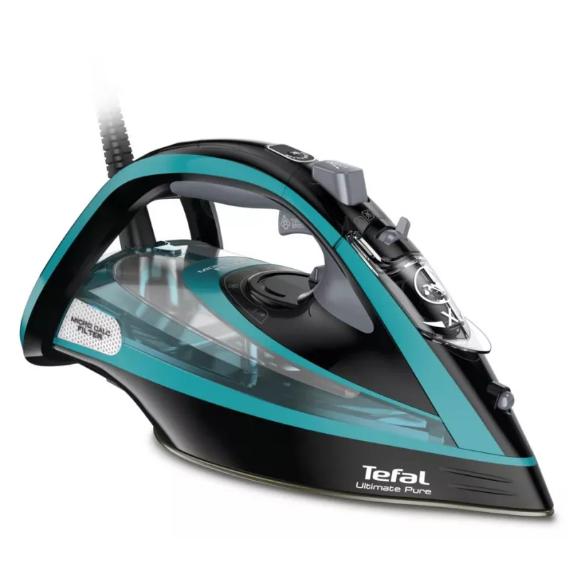 Tefal Ultimate Pure FV9844 Żelazko suche i parowe, stopa Durilium Autoclean, 3200 W, czarny, niebieski