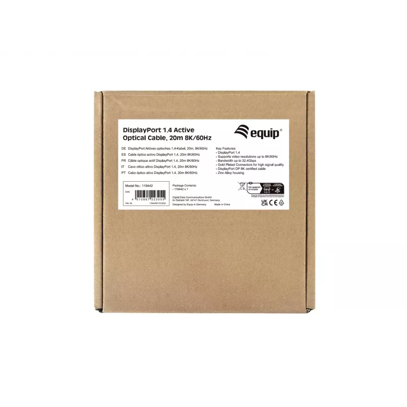 Equip DisplayPort 1.4 Active Optical kabel, 20 m, 8K/60 Hz