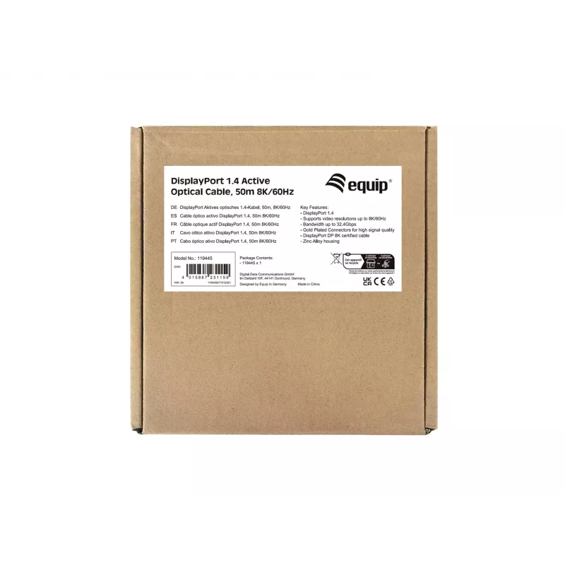 Equip DisplayPort 1.4 Active Optical kabel, 50m, 8K/60Hz