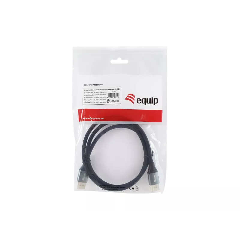 Equip DisplayPort 2.1 Premium kabel, 1,0 m, 16K/60 Hz, 54 Gb/s