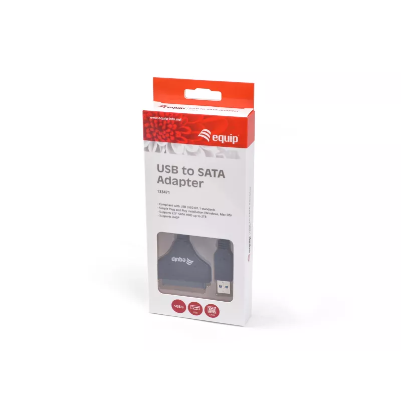 Adapter Equip USB 3.0 na SATA, czarny, 5 Gbit/s, CE, 50 mm, 9,5 mm, 550 mm