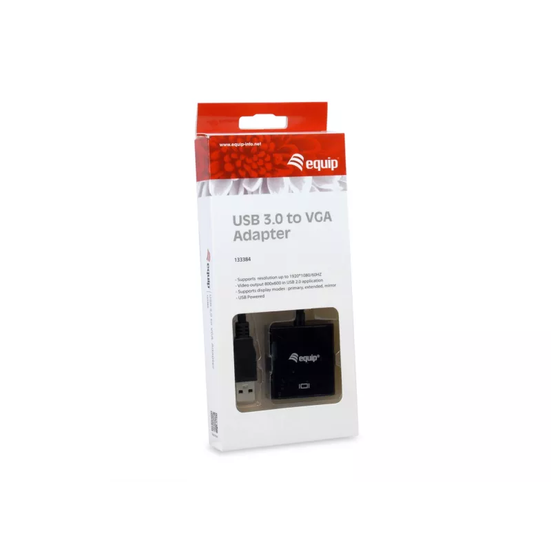 Equip Adapter USB 3.0 na VGA, 3.2 Gen 1 (3.1 Gen 1), USB typu A, wyjście VGA (D-Sub), 1920 x 1080 pikseli