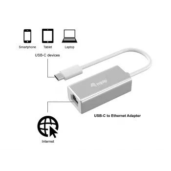Adapter sieciowy Equip USB Type C na RJ45 Gigabit, przewodowy, USB Type-C, Ethernet, 1000 Mbit/s, srebrny