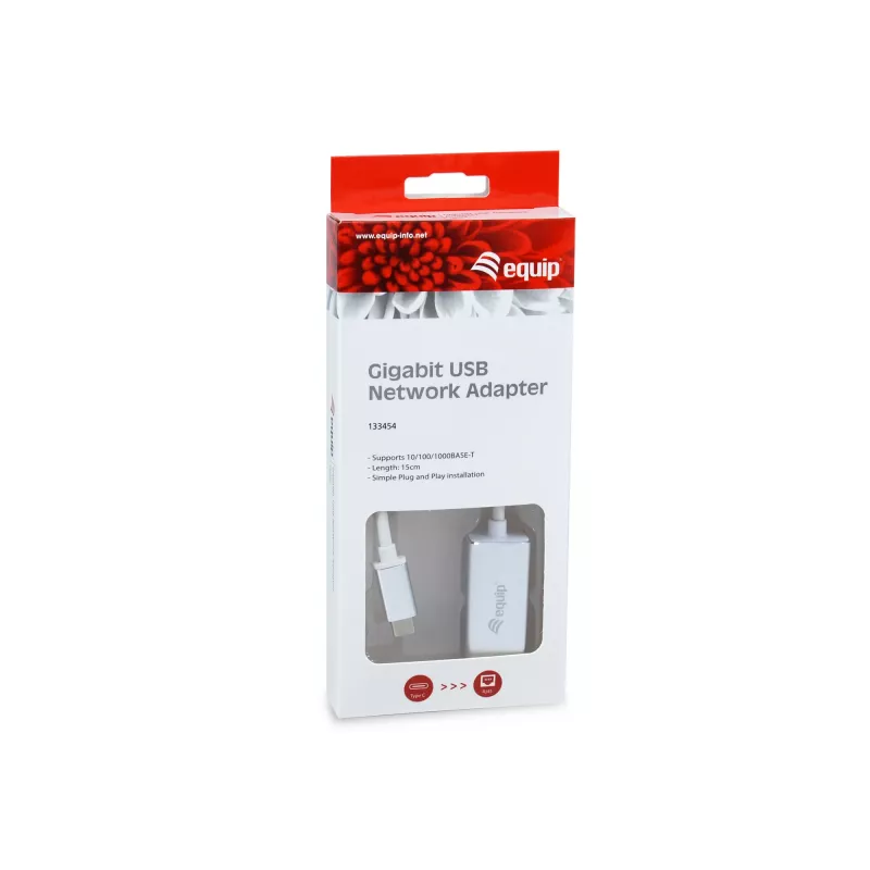 Adapter sieciowy Equip USB Type C na RJ45 Gigabit, przewodowy, USB Type-C, Ethernet, 1000 Mbit/s, srebrny