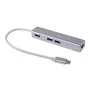 Koncentrator USB-C na 3 porty USB 3.0 z adapterem Gigabit, USB 3.2 Gen 1 (3.1 Gen 1) Type-C, Srebrny, USB 3.2 Gen 1 (3.1 Gen 1) Type-A, WLAN, Aluminium, 22 mm, 15 mm