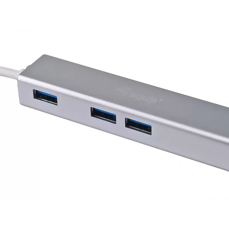 Koncentrator USB-C na 3 porty USB 3.0 z adapterem Gigabit, USB 3.2 Gen 1 (3.1 Gen 1) Type-C, Srebrny, USB 3.2 Gen 1 (3.1 Gen 1) Type-A, WLAN, Aluminium, 22 mm, 15 mm