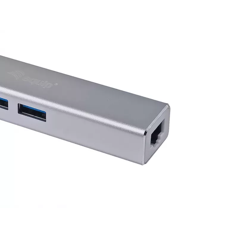 Koncentrator USB-C na 3 porty USB 3.0 z adapterem Gigabit, USB 3.2 Gen 1 (3.1 Gen 1) Type-C, Srebrny, USB 3.2 Gen 1 (3.1 Gen 1) Type-A, WLAN, Aluminium, 22 mm, 15 mm