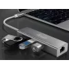 Koncentrator USB-C na 3 porty USB 3.0 z adapterem Gigabit, USB 3.2 Gen 1 (3.1 Gen 1) Type-C, Srebrny, USB 3.2 Gen 1 (3.1 Gen 1) Type-A, WLAN, Aluminium, 22 mm, 15 mm