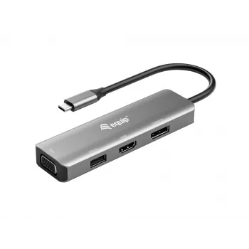 Adapter Equip USB-C na HDMI/DisplayPort/VGA/USB, USB Type-C, wyjście HDMI, wyjście DisplayPort, wyjście VGA (D-Sub), 3840 x 2160 pikseli